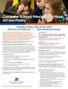 Computer Science Principles via Music, Art and Poetry Tuesday–Friday, June 21-24, 2016