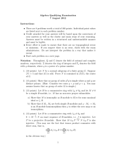 Algebra Qualifying Examination 7 August 2012 Instructions: