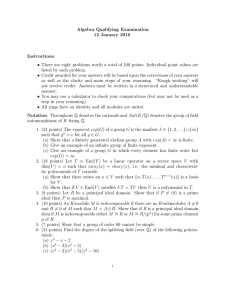 Algebra Qualifying Examination 12 January 2010 : Instructions
