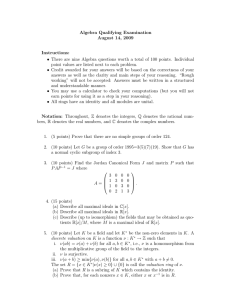 Algebra Qualifying Examination August 14, 2009 Instructions: