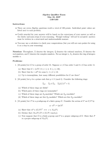Algebra Qualifier Exam May 22, 2007 1:00-5:00 Instructions: