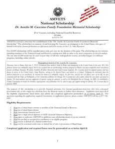 AMVETS National Scholarship Dr. Aurelio M. Caccomo Family Foundation Memorial Scholarship