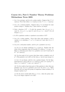 Course 311, Part I: Number Theory Problems Michaelmas Term 2005