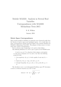 Module MA2321: Analysis in Several Real Variables Correspondences with MA2223 Michaelmas Term 2015
