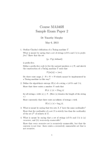 Course MA346H Sample Exam Paper 2 Dr Timothy Murphy May 6, 2013