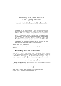 Elementary work, Newton law and Euler-Lagrange equations ¸ evy, Dumitru Bala