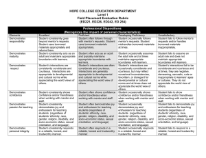 HOPE COLLEGE EDUCATION DEPARTMENT Level 1 Field Placement Evaluation Rubric