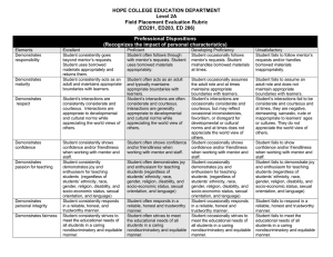 HOPE COLLEGE EDUCATION DEPARTMENT Level 2A Field Placement Evaluation Rubric