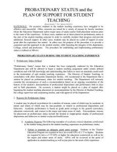 PROBATIONARY STATUS and the PLAN OF SUPPORT FOR STUDENT TEACHING