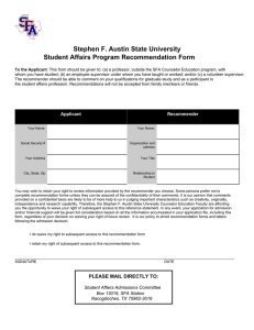 Stephen F. Austin State University Student Affairs Program Recommendation Form