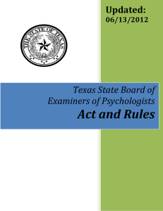 Act and Rules Updated: Texas State Board of Examiners of Psychologists