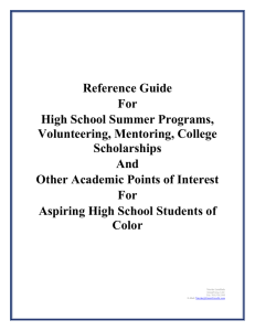 Reference Guide For High School Summer Programs, Volunteering, Mentoring, College