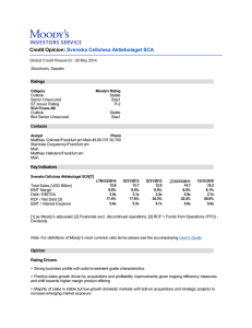 Credit Opinion: Svenska Cellulosa Aktiebolaget SCA Ratings