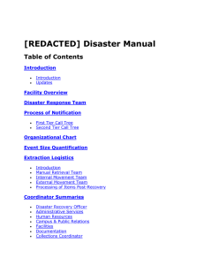 [REDACTED] Disaster Manual Table of Contents