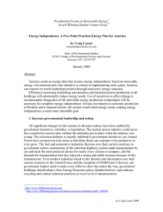 Presidential Forum on Renewable Energy  Award Winning Student Contest Essay