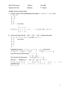 MATH 253 Honors EXAM 1 Fall 1999 Sections 201-202
