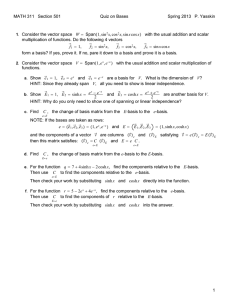 MATH 311 Section 501 Quiz on Bases Spring 2013 P. Yasskin