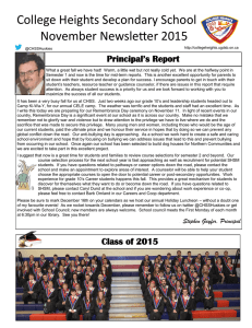 College Heights Secondary School November Newsletter 2015  Principal’s Report