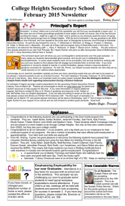 College Heights Secondary School February 2015 Newsletter