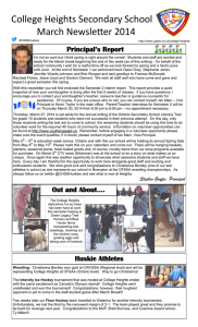 College Heights Secondary School March Newsletter 2014  Principal’s Report