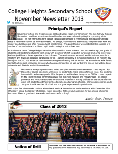 College Heights Secondary School November Newsletter 2013  Principal’s Report