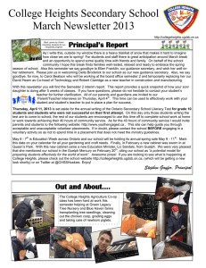 College Heights Secondary School March Newsletter 2013  Principal’s Report