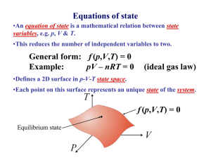 Equations of state f Example: (ideal gas law)