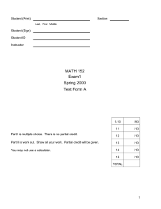 MATH 152 Exam1 Spring 2000 Test Form A