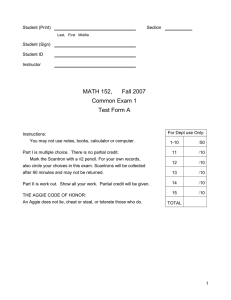 MATH 152, Fall 2007 Common Exam 1 Test Form A