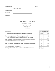 MATH 152, Fall 2007 Common Exam 1 Test Form A