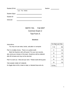 MATH 152, Fall 2007 Common Exam 2 Test Form A