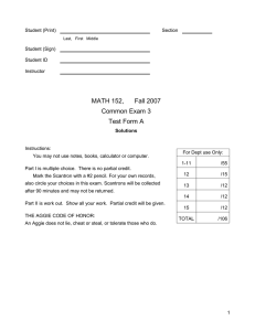 MATH 152, Fall 2007 Common Exam 3 Test Form A