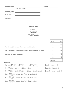 MATH 152 Exam 2 Fall 2000 Test Form A