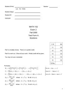 MATH 152 Exam 2 Fall 2000 Test Form A