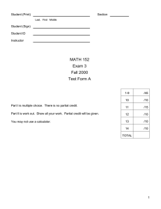 MATH 152 Exam 3 Fall 2000 Test Form A