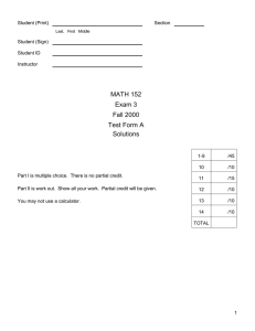 MATH 152 Exam 3 Fall 2000 Test Form A