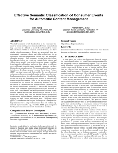 Effective Semantic Classification of Consumer Events for Automatic Content Management Wei Jiang