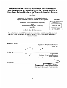 Validating  Surface  Evolution Modeling  on  High... Selective  Emitters:  An  Investigation of the Thermal ...