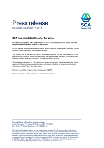 Press release SCA has completed the offer for Vinda