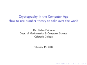 Cryptography in the Computer Age Dr. Stefan Erickson