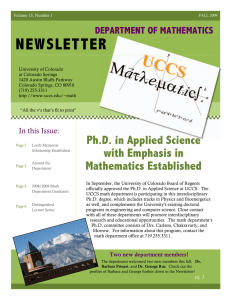 NEWSLETTER DEPARTMENT OF MATHEMATICS