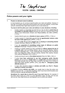 YOUTH LEGAL CENTRE Police powers and your rights 1