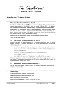 YOUTH LEGAL CENTRE Apprehended Violence Orders 1 What is an Apprehended Violence Order?