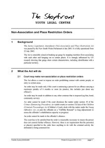 YOUTH LEGAL CENTRE Non-Association and Place Restriction Orders 1 Background