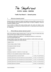 YOUTH LEGAL CENTRE Traffic Fact Sheet 5 – Demerit points 1
