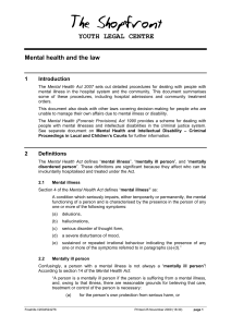 YOUTH LEGAL CENTRE Mental health and the law 1 Introduction