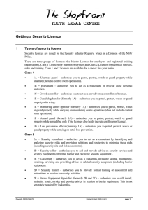 YOUTH LEGAL CENTRE Getting a Security Licence 1 Types of security licence