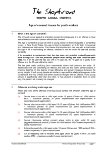 YOUTH LEGAL CENTRE Age of consent: issues for youth workers 1