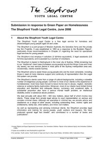 YOUTH LEGAL CENTRE Submission in response to Green Paper on Homelessness 1