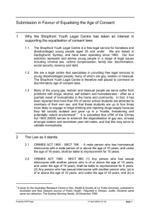 Submission in Favour of Equalising the Age of Consent